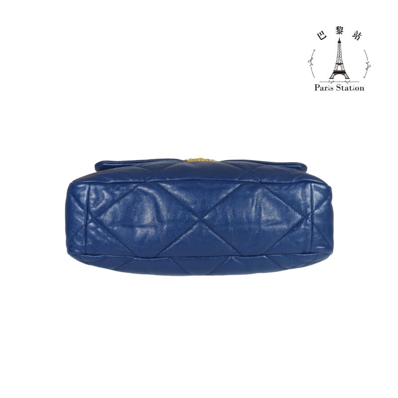 【巴黎站二手名牌專賣店】＊現貨＊CHANEL 香奈兒 真品＊19系列藍色皮革金釦手提斜背鏈包30-2