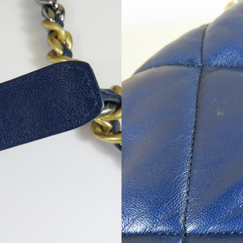 【巴黎站二手名牌專賣店】＊現貨＊CHANEL 香奈兒 真品＊19系列藍色皮革金釦手提斜背鏈包30-5