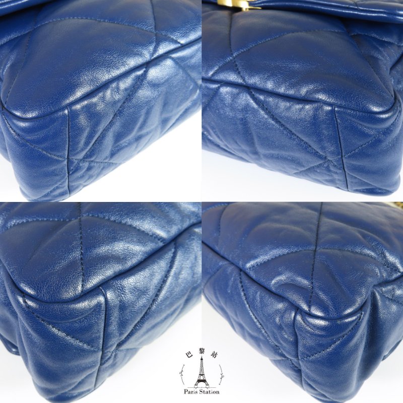 【巴黎站二手名牌專賣店】＊現貨＊CHANEL 香奈兒 真品＊19系列藍色皮革金釦手提斜背鏈包30-6