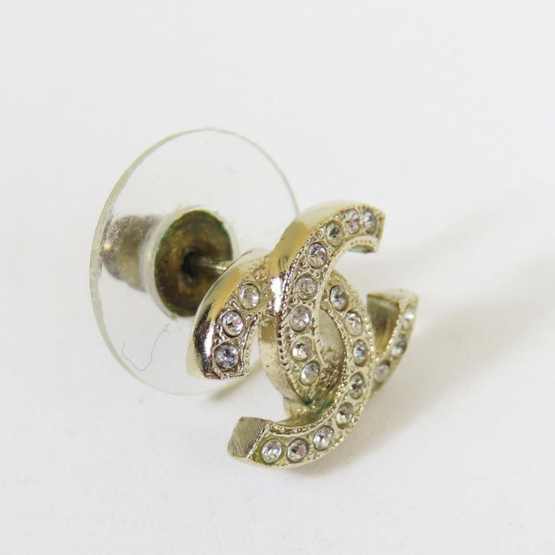 【巴黎站二手名牌專賣店】＊現貨＊CHANEL 香奈兒 真品＊淡金色滿鑽雙C耳環-1