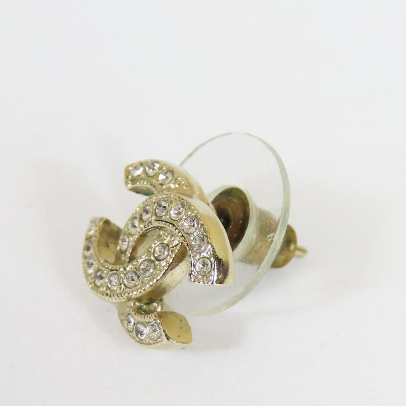 【巴黎站二手名牌專賣店】＊現貨＊CHANEL 香奈兒 真品＊淡金色滿鑽雙C耳環-2