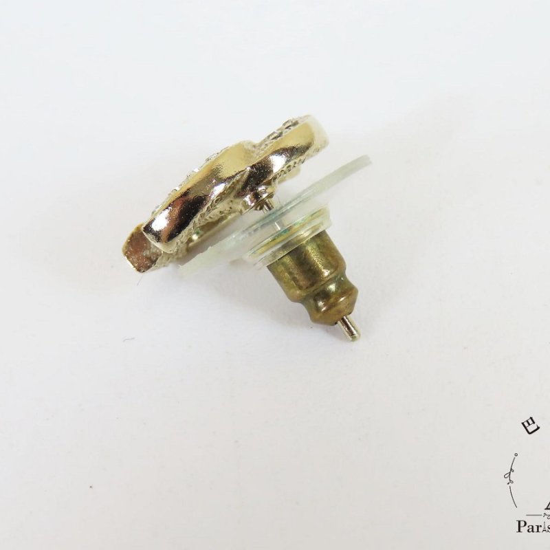 【巴黎站二手名牌專賣店】＊現貨＊CHANEL 香奈兒 真品＊淡金色滿鑽雙C耳環-4