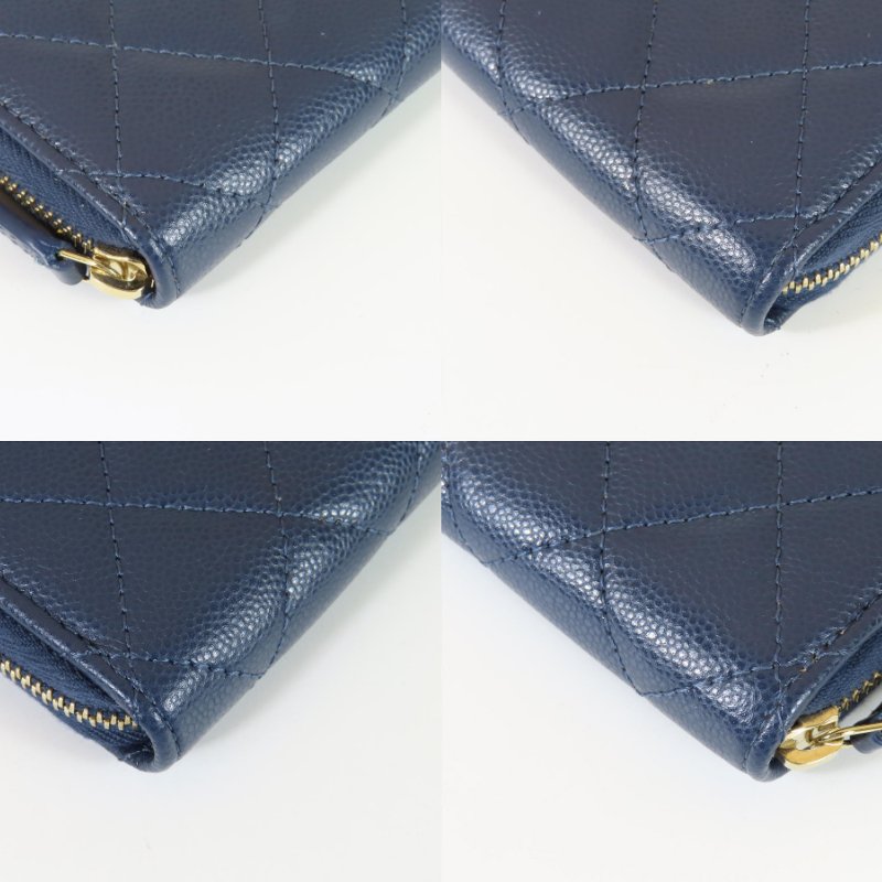 【巴黎站二手名牌專賣】＊現貨＊CHANEL 香奈兒 真品＊海軍藍色菱格荔枝紋牛皮淡金色雙C拉鍊零錢包-4