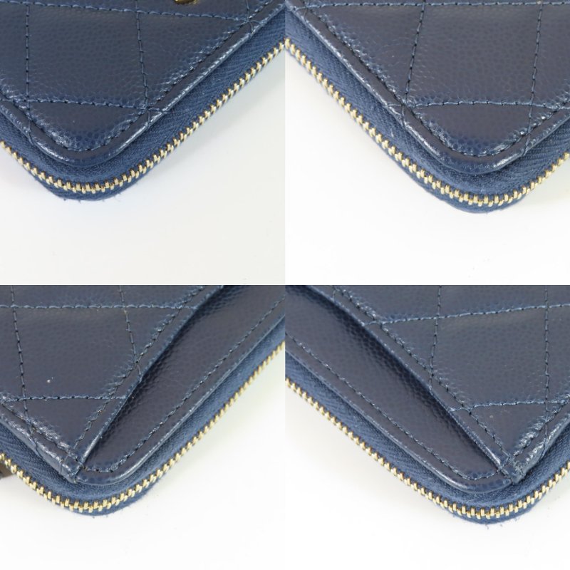 【巴黎站二手名牌專賣】＊現貨＊CHANEL 香奈兒 真品＊海軍藍色菱格荔枝紋牛皮淡金色雙C拉鍊零錢包-5
