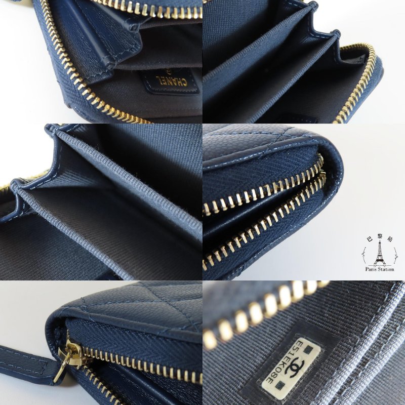 【巴黎站二手名牌專賣】＊現貨＊CHANEL 香奈兒 真品＊海軍藍色菱格荔枝紋牛皮淡金色雙C拉鍊零錢包-8
