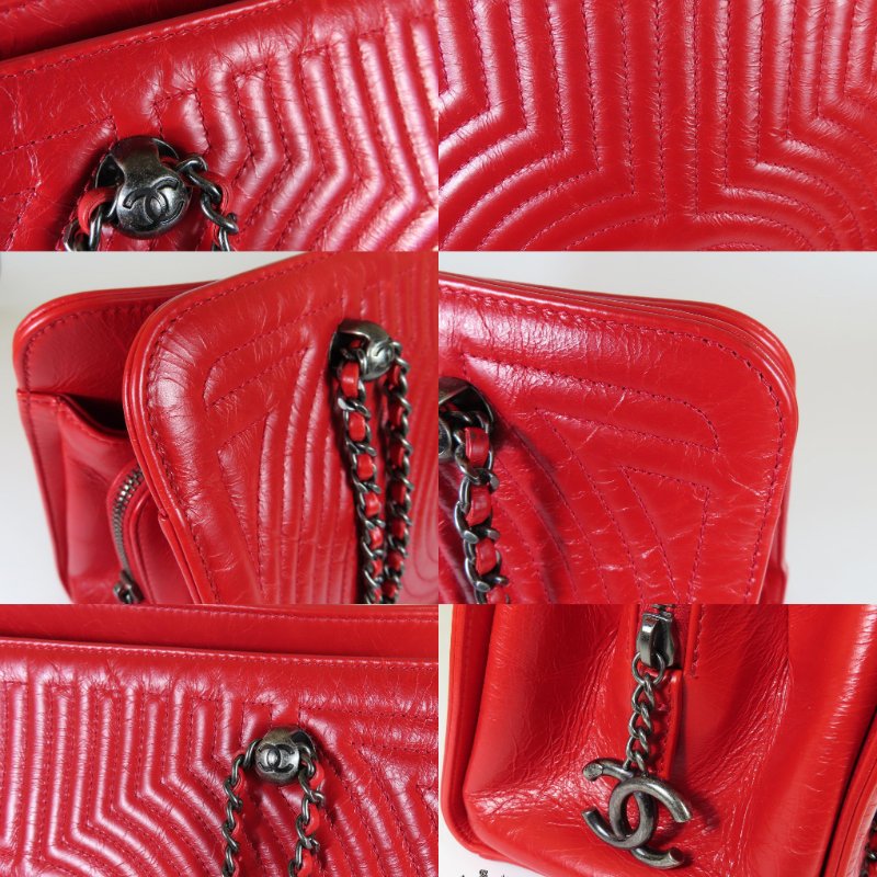 【巴黎站二手名牌專賣店】＊現貨＊CHANEL香奈兒真品＊Korean Garden紅色牛皮雙C縫線造形復古銀鏈肩背鏈包-3