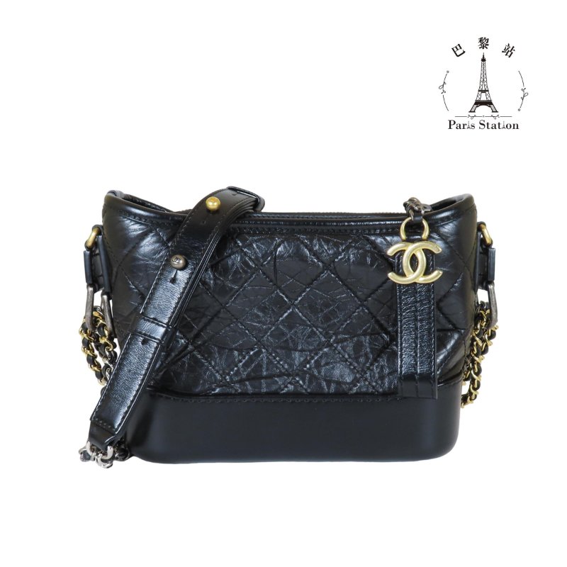 【巴黎站二手名牌專賣店】＊現貨＊CHANEL香奈兒真品＊GABRIELLE黑色牛皮雙色金鍊流浪包斜背包 肩背包(小)-0
