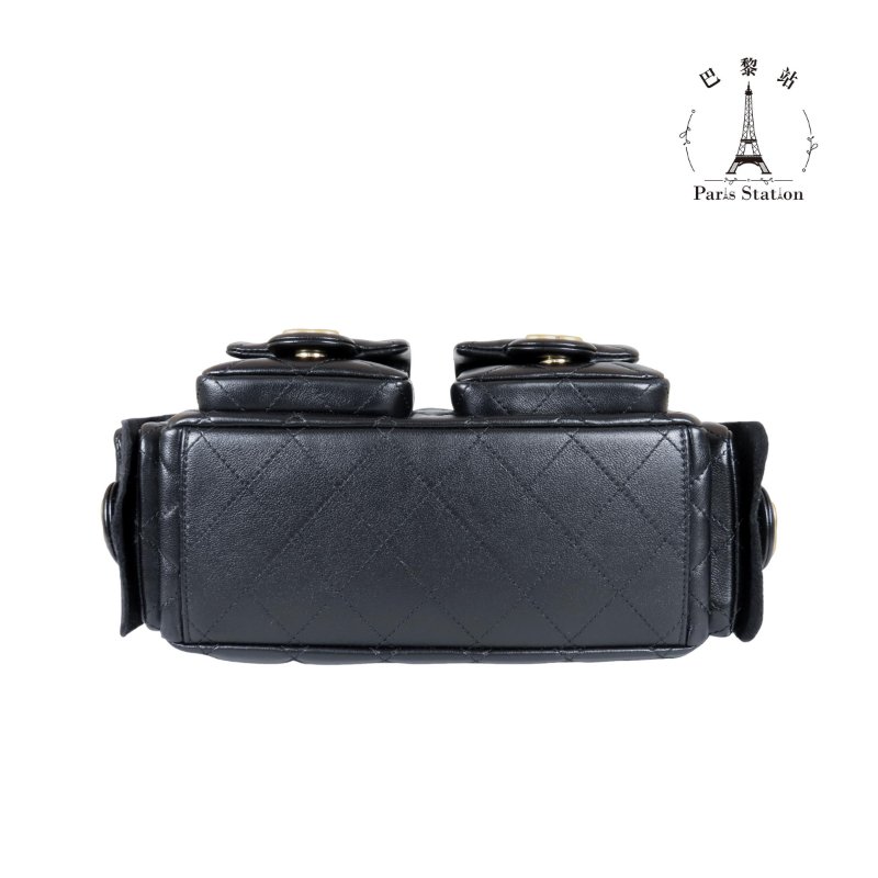 【巴黎站二手名牌專賣店】*現貨*CHANEL 香奈兒 真品*AS5339黑色菱格紋小羊皮前雙口袋金鏈HOBO肩背流浪包-2