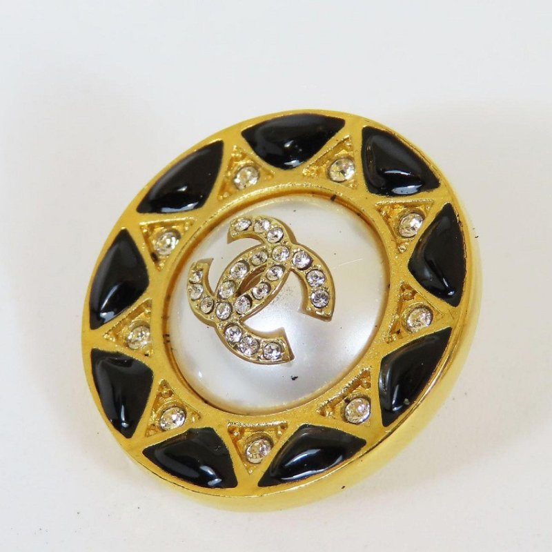 【巴黎站二手名牌專賣店】*現貨*CHANEL 香奈兒 真品*AB2024 金色圓形水鑽珍珠雙C針式耳環-1