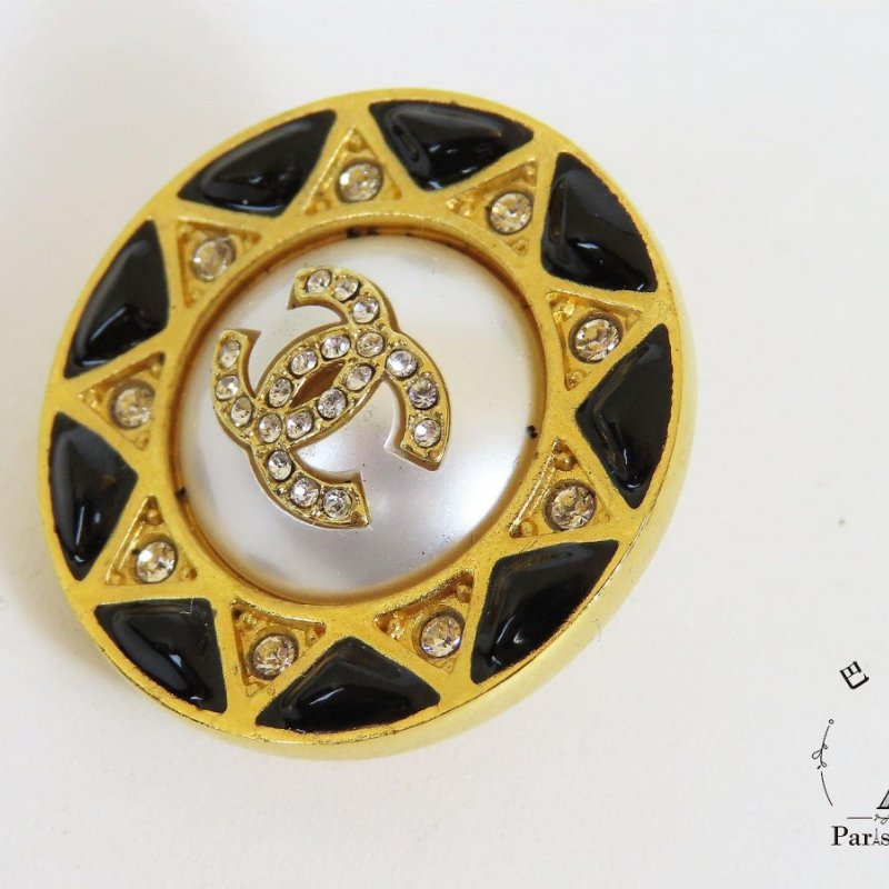 【巴黎站二手名牌專賣店】*現貨*CHANEL 香奈兒 真品*AB2024 金色圓形水鑽珍珠雙C針式耳環-4