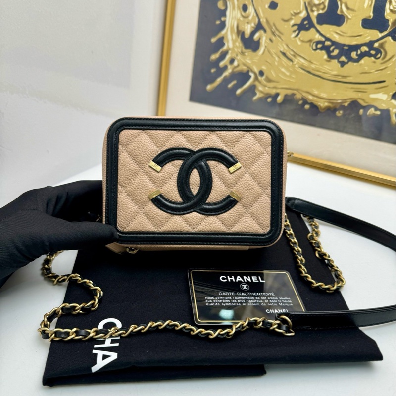 【閒置❤️】 Chanel mini相機包 奶茶色拼黑色單肩斜挎包-0