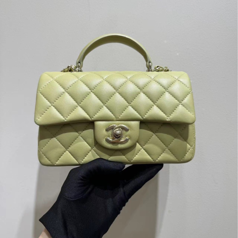 【99❤️全套】chanel 23A系列 CF大mini handle 手柄手提包 芥末黃(淺綠)-1