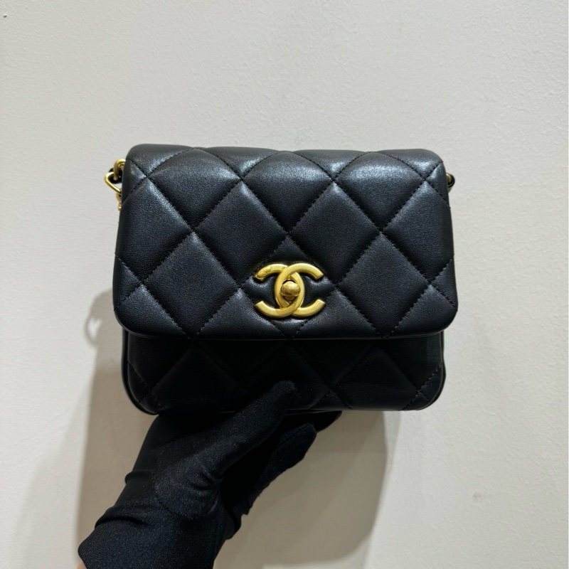 【閒置❤️】 Chanel 方胖子鏈條包 芯片款 黑金羊皮 單肩斜挎包-2