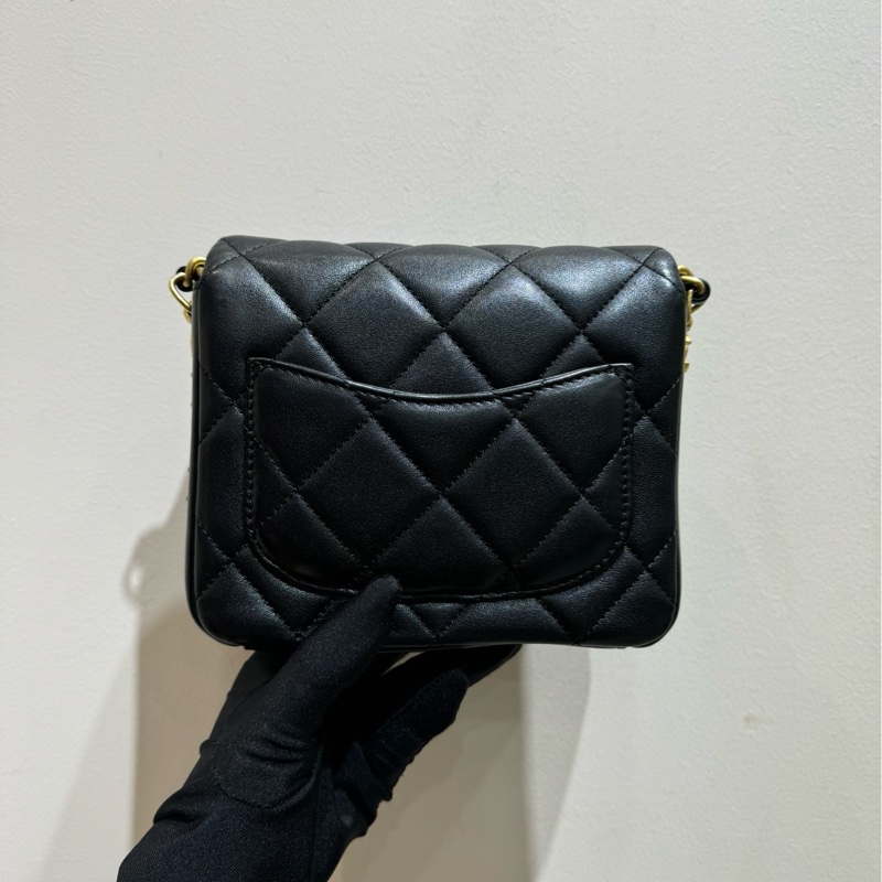 【閒置❤️】 Chanel 方胖子鏈條包 芯片款 黑金羊皮 單肩斜挎包-3