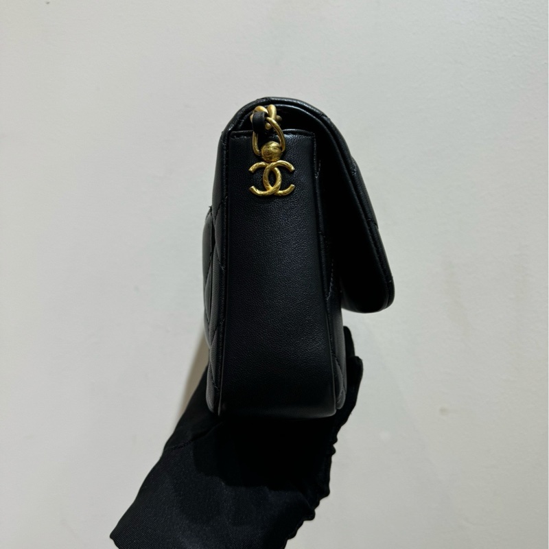 【閒置❤️】 Chanel 方胖子鏈條包 芯片款 黑金羊皮 單肩斜挎包-4