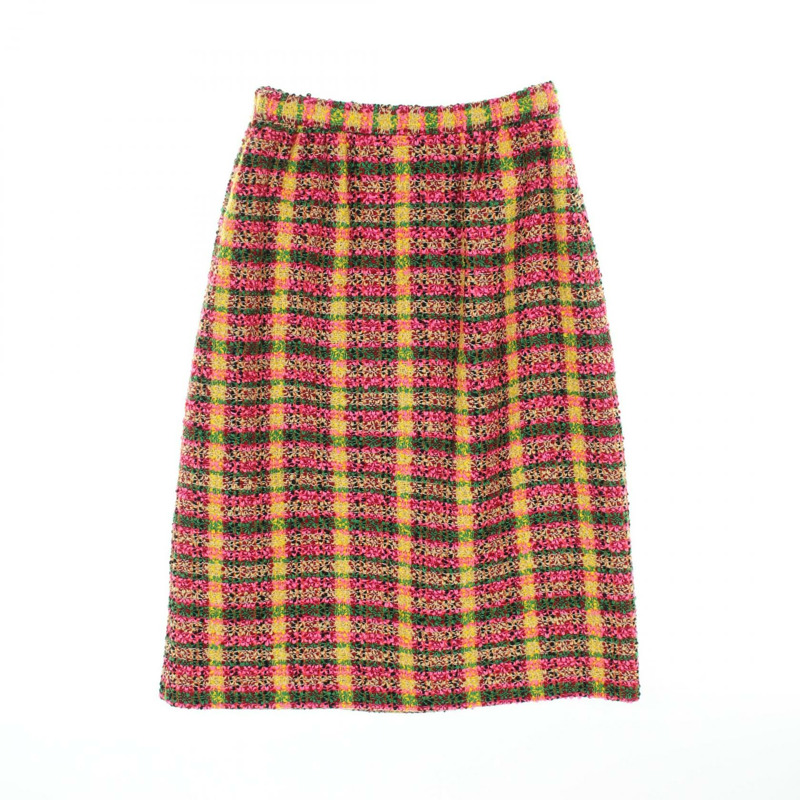 GUCCI 斜紋軟呢裝飾紐帶半身裙 596980 羊毛絲綢 多色 #40 二手女裝-1