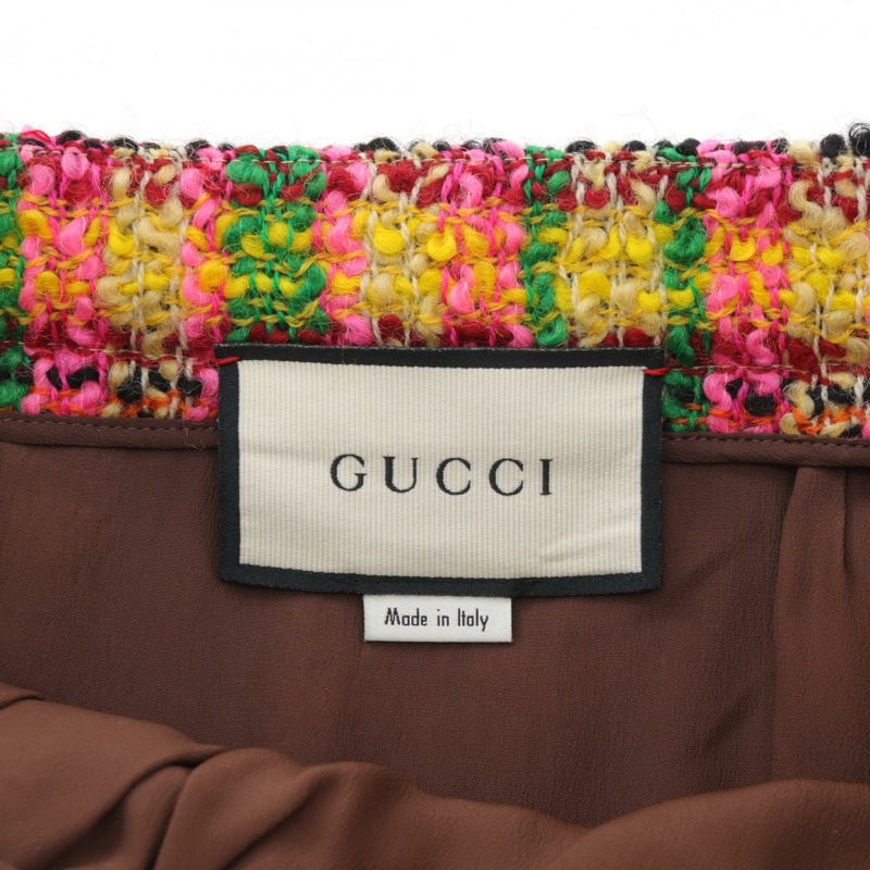 GUCCI 斜紋軟呢裝飾紐帶半身裙 596980 羊毛絲綢 多色 #40 二手女裝-2