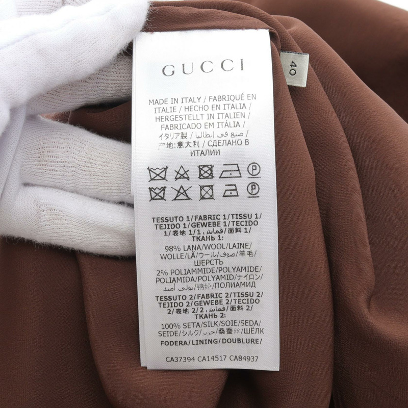 GUCCI 斜紋軟呢裝飾紐帶半身裙 596980 羊毛絲綢 多色 #40 二手女裝-3