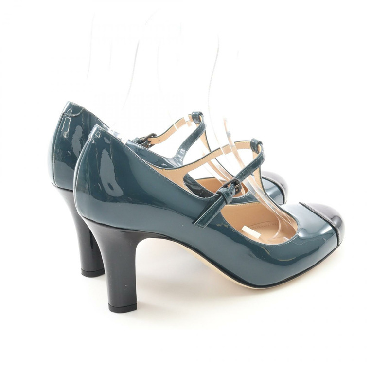 BOTTEGA VENETA T 搭配高跟鞋 496171 漆皮綠黑 #39 二手女款-1