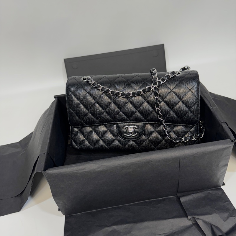 Chanel黑銀COCO25口蓋包A01112-0