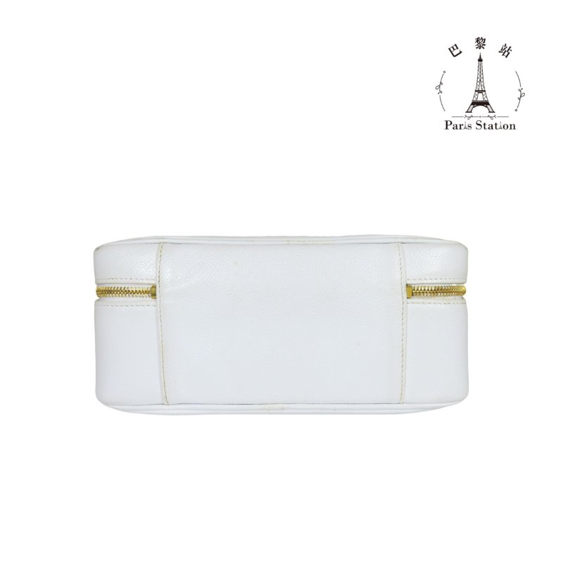 【巴黎站二手名牌專賣店】*現貨*CHANEL香奈兒真品*白色荔枝紋牛皮雙C縫線手提兩用化妝包 拉鍊斜背包-2