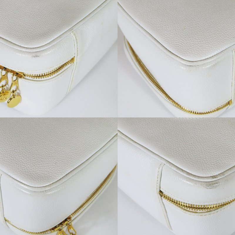 【巴黎站二手名牌專賣店】*現貨*CHANEL香奈兒真品*白色荔枝紋牛皮雙C縫線手提兩用化妝包 拉鍊斜背包-4