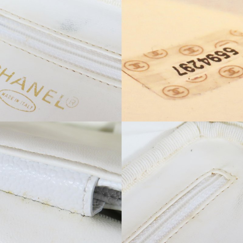 【巴黎站二手名牌專賣店】*現貨*CHANEL香奈兒真品*白色荔枝紋牛皮雙C縫線手提兩用化妝包 拉鍊斜背包-5