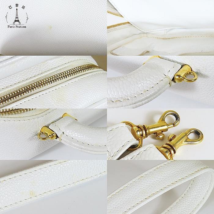 【巴黎站二手名牌專賣店】*現貨*CHANEL香奈兒真品*白色荔枝紋牛皮雙C縫線手提兩用化妝包 拉鍊斜背包-6