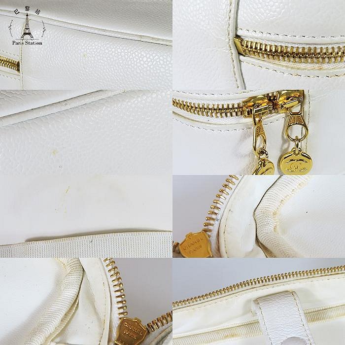 【巴黎站二手名牌專賣店】*現貨*CHANEL香奈兒真品*白色荔枝紋牛皮雙C縫線手提兩用化妝包 拉鍊斜背包-7