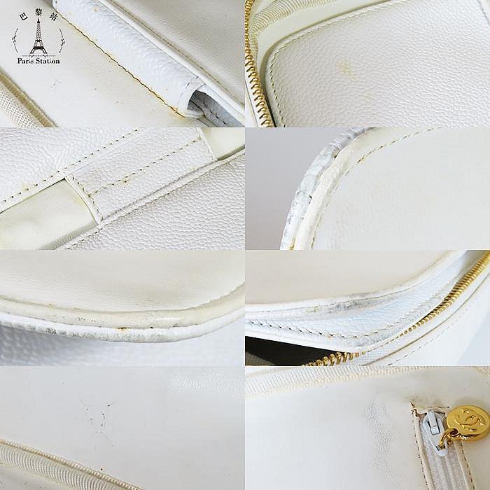 【巴黎站二手名牌專賣店】*現貨*CHANEL香奈兒真品*白色荔枝紋牛皮雙C縫線手提兩用化妝包 拉鍊斜背包-8