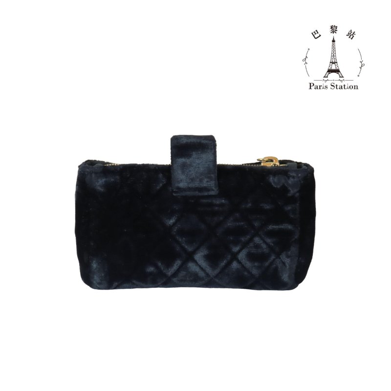 【巴黎站二手名牌專賣店】＊現貨＊CHANEL香奈兒真品＊黑色天鵝絨內裏帆布紅寶石釦式雙層小功能包 錢包-1