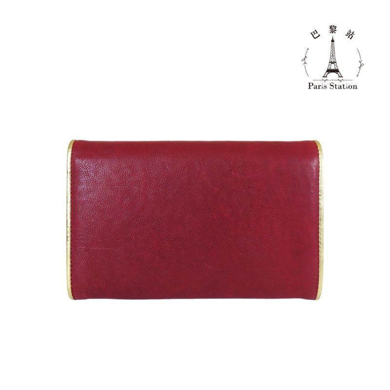 【巴黎站二手名牌專賣店】*現貨*CHANEL 香奈兒 真品*酒紅色牛皮金邊金色雙C LOGO釦式掀蓋中夾-1