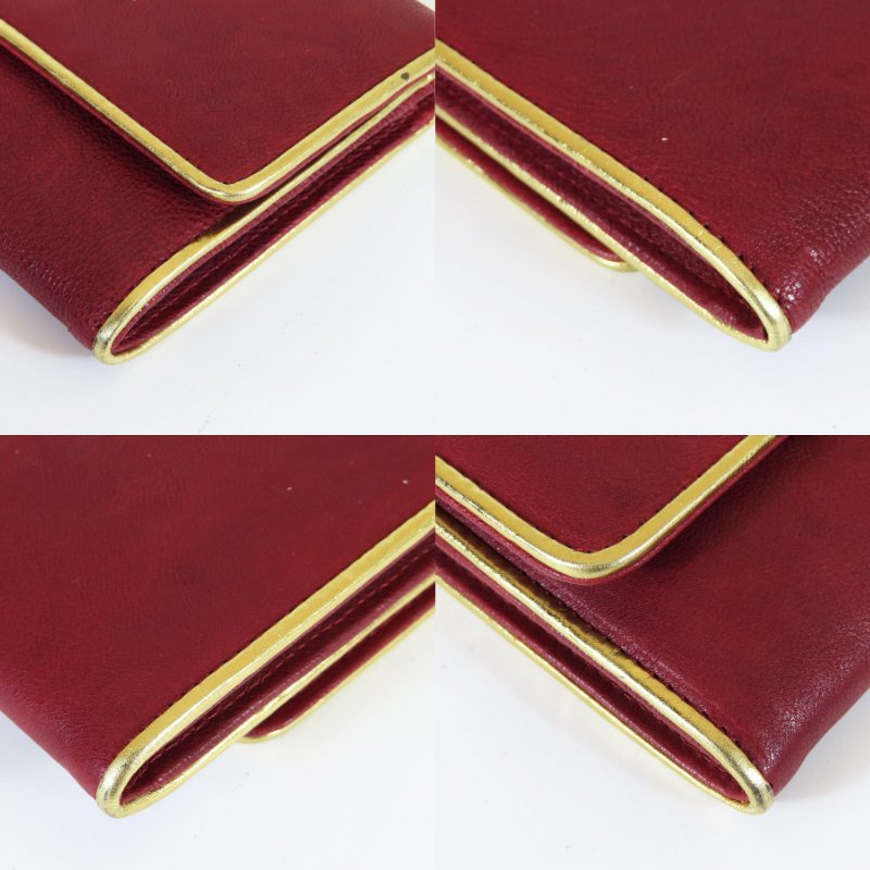 【巴黎站二手名牌專賣店】*現貨*CHANEL 香奈兒 真品*酒紅色牛皮金邊金色雙C LOGO釦式掀蓋中夾-4