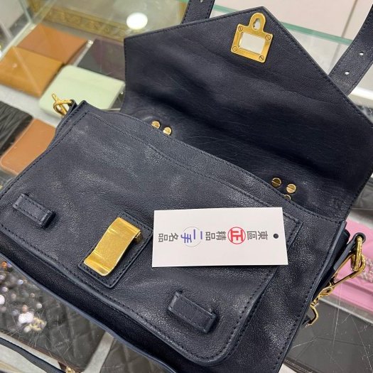 東區正精品㊣Proenza Schouler PS1 Tiny 海軍藍色全皮金釦釦式翻蓋手提包斜背包兩用包 RZ5936-1