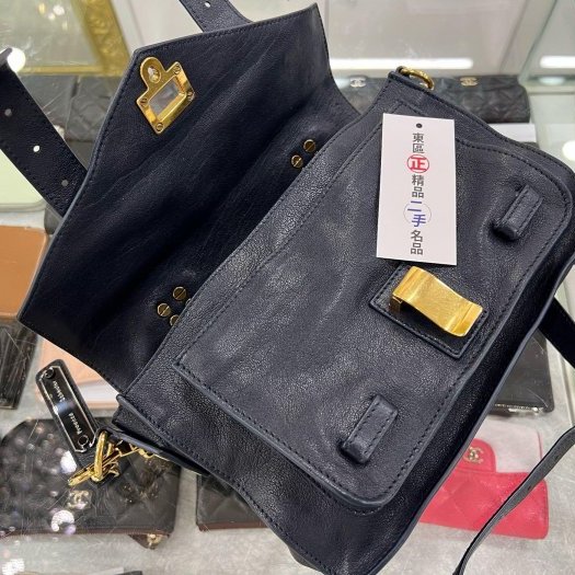 東區正精品㊣Proenza Schouler PS1 Tiny 海軍藍色全皮金釦釦式翻蓋手提包斜背包兩用包 RZ5936-2