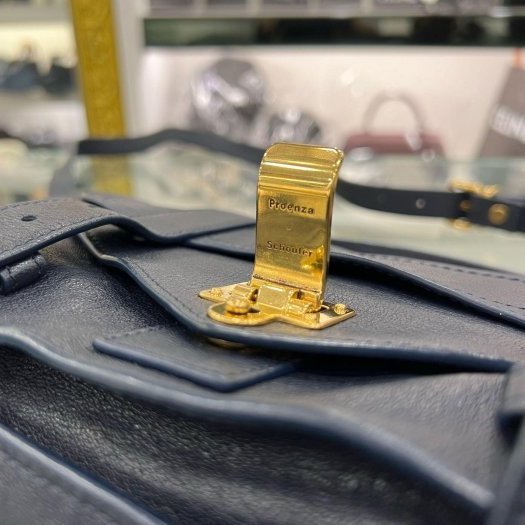 東區正精品㊣Proenza Schouler PS1 Tiny 海軍藍色全皮金釦釦式翻蓋手提包斜背包兩用包 RZ5936-4