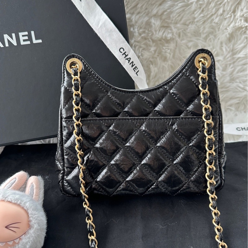 【配件：防塵袋 💕】Chanel 23B 天貓精靈 小號 黑金 黑色 金扣 油蠟皮 牛皮 手提 單肩 腋下 斜挎-2