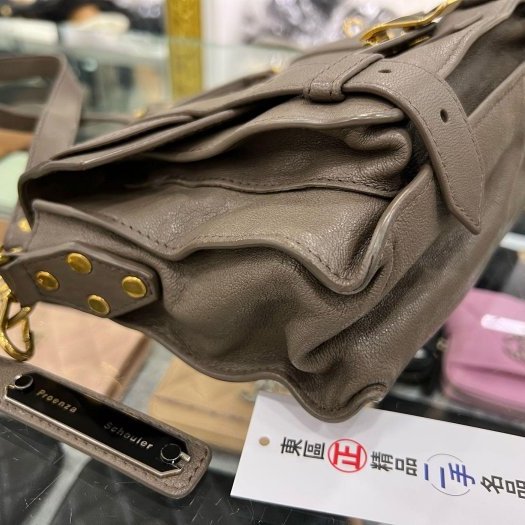 東區正精品㊣Proenza Schouler PS1 Tiny 大象灰色全皮金釦釦式翻蓋手提包斜背包兩用包 RZ5935-4