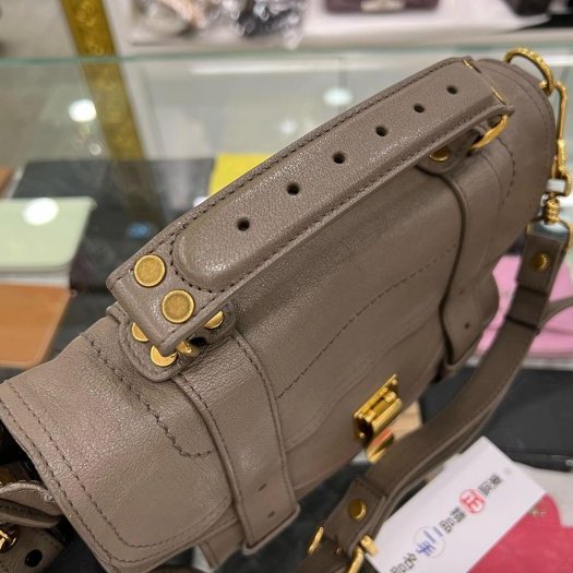 東區正精品㊣Proenza Schouler PS1 Tiny 大象灰色全皮金釦釦式翻蓋手提包斜背包兩用包 RZ5935-5