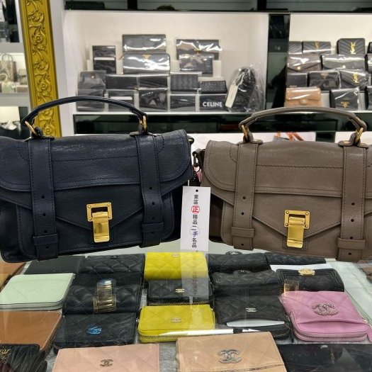 東區正精品㊣Proenza Schouler PS1 Tiny 大象灰色全皮金釦釦式翻蓋手提包斜背包兩用包 RZ5935-6