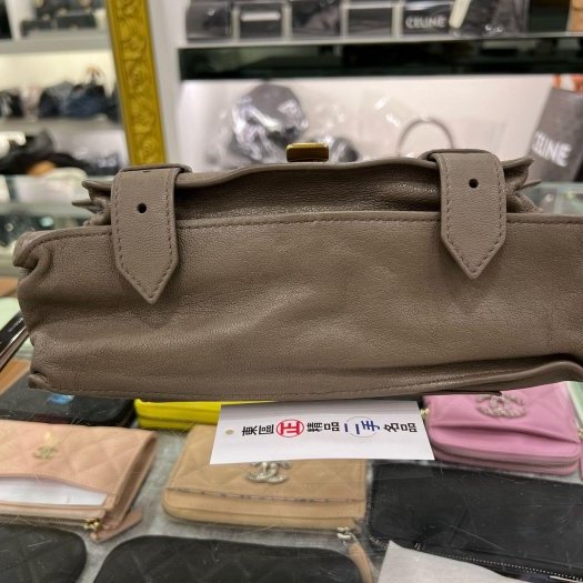 東區正精品㊣Proenza Schouler PS1 Tiny 大象灰色全皮金釦釦式翻蓋手提包斜背包兩用包 RZ5935-7