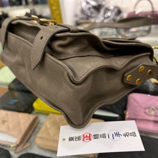 東區正精品㊣Proenza Schouler PS1 Tiny 大象灰色全皮金釦釦式翻蓋手提包斜背包兩用包 RZ5935-8