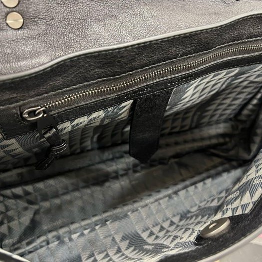 東區正精品㊣Proenza Schouler PS1 C1 黑色全皮黑銀釦釦式翻蓋手提包斜背包兩用包中款 RZ5934-1