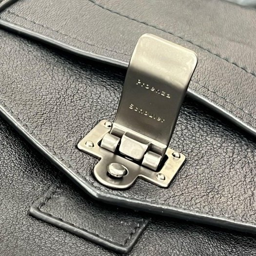 東區正精品㊣Proenza Schouler PS1 C1 黑色全皮黑銀釦釦式翻蓋手提包斜背包兩用包中款 RZ5934-3