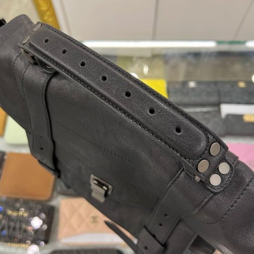 東區正精品㊣Proenza Schouler PS1 C1 黑色全皮黑銀釦釦式翻蓋手提包斜背包兩用包中款 RZ5934-4