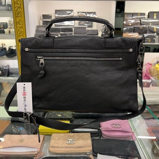 東區正精品㊣Proenza Schouler PS1 C1 黑色全皮黑銀釦釦式翻蓋手提包斜背包兩用包中款 RZ5934-7