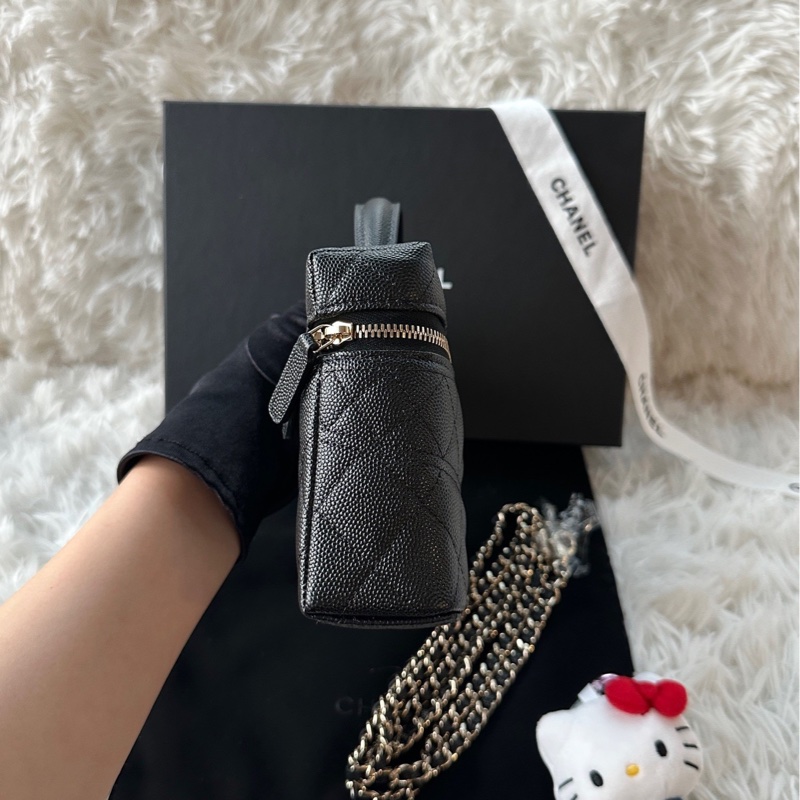 【配件：盒子、防塵袋 💕】Chanel 25c 大logo 腰線 盒子 lp 飯盒包 可斜挎手提單肩 荔枝牛皮-1