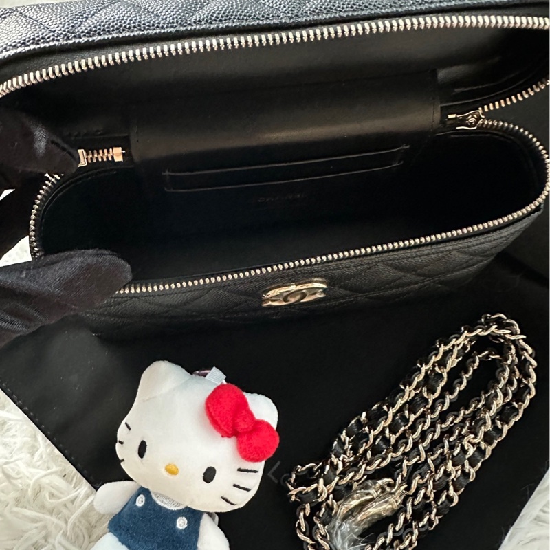【配件：盒子、防塵袋 💕】Chanel 25c 大logo 腰線 盒子 lp 飯盒包 可斜挎手提單肩 荔枝牛皮-5