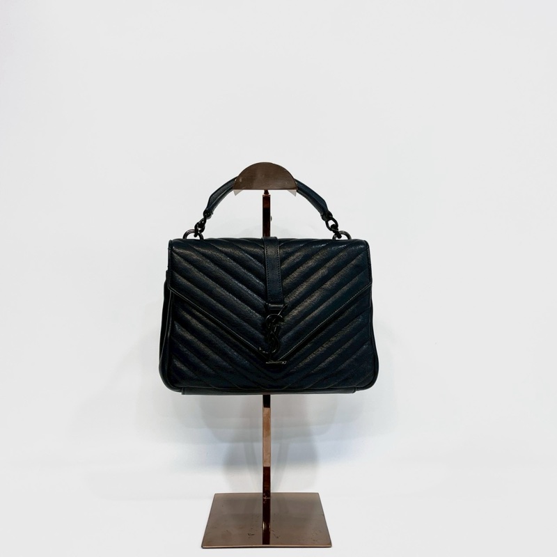 YSL黑色黑釦羊皮絎縫COLLEGE中號學院包-1