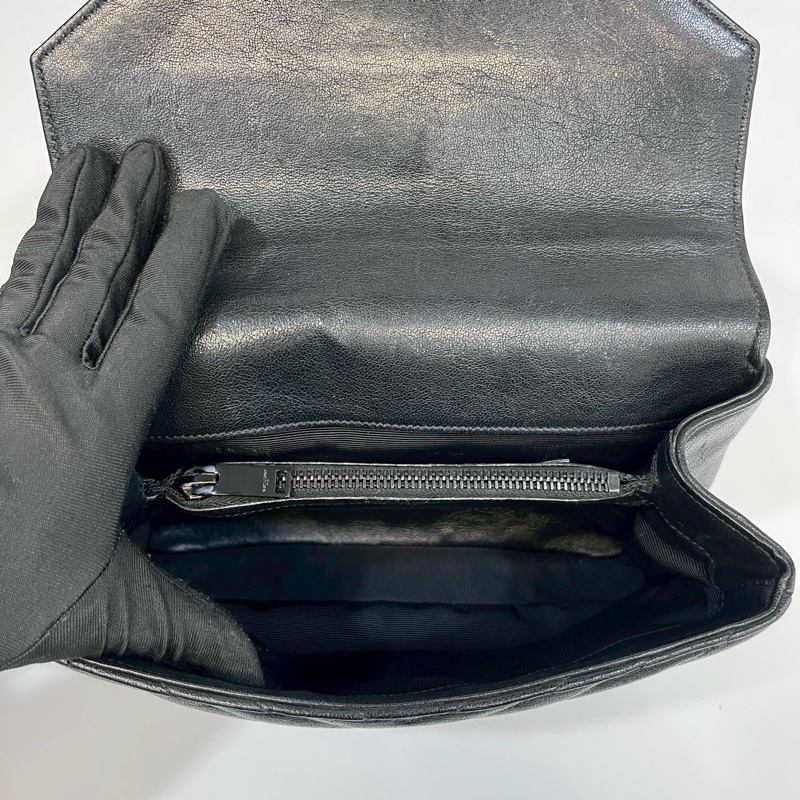 YSL黑色黑釦羊皮絎縫COLLEGE中號學院包-9